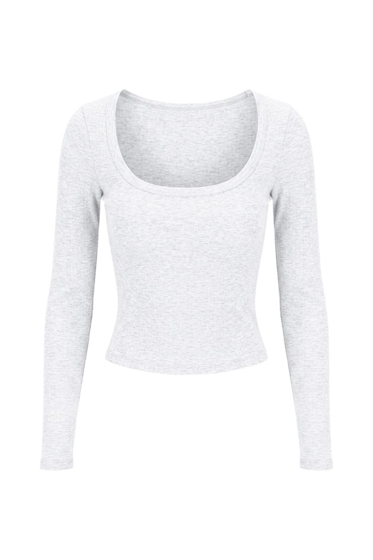 SnatchRib Scoop Neck Longsleeve Top, Spring Grey Mix, large