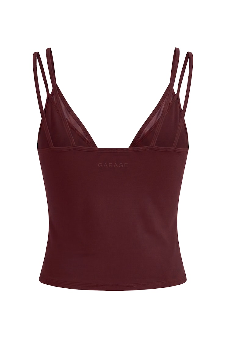 Active Mesh Plunge Cami Top, Burgundy Bite, large