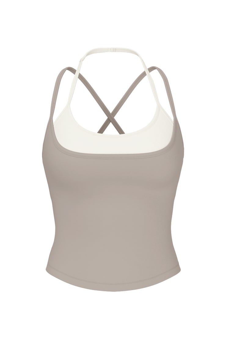 Active Layered Tank Top, Satellite Beige/Coconut Whip Beige, large