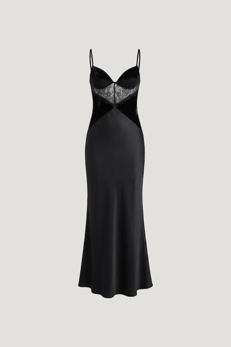 Lace Velvet Maxi Dress Jet Black large