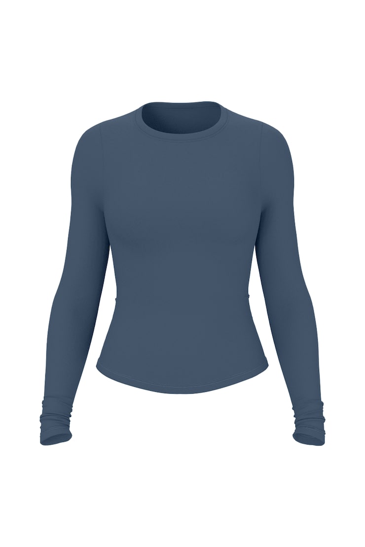 Sleek Crewneck Longsleeve Top, Heated Indigo, large