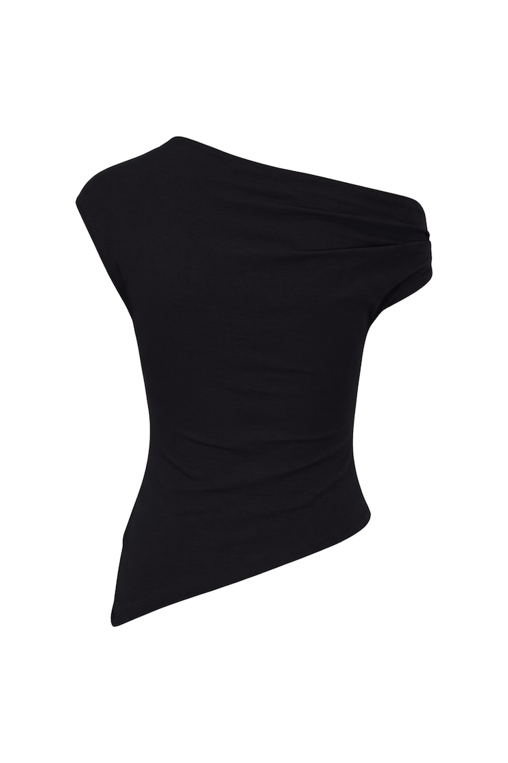 T-shirt asymétrique lisse, Noir encre, large