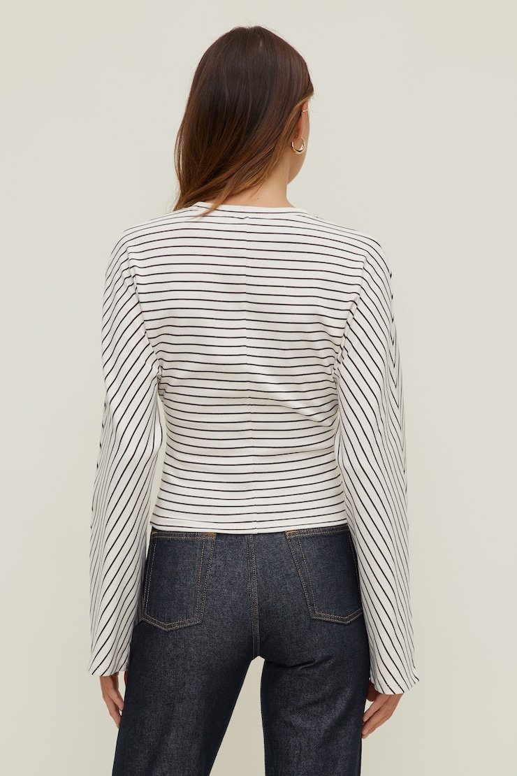 Striped Dolman Heavy Cotton Top Sea Salt Cream w/ Java Brown Stripe large