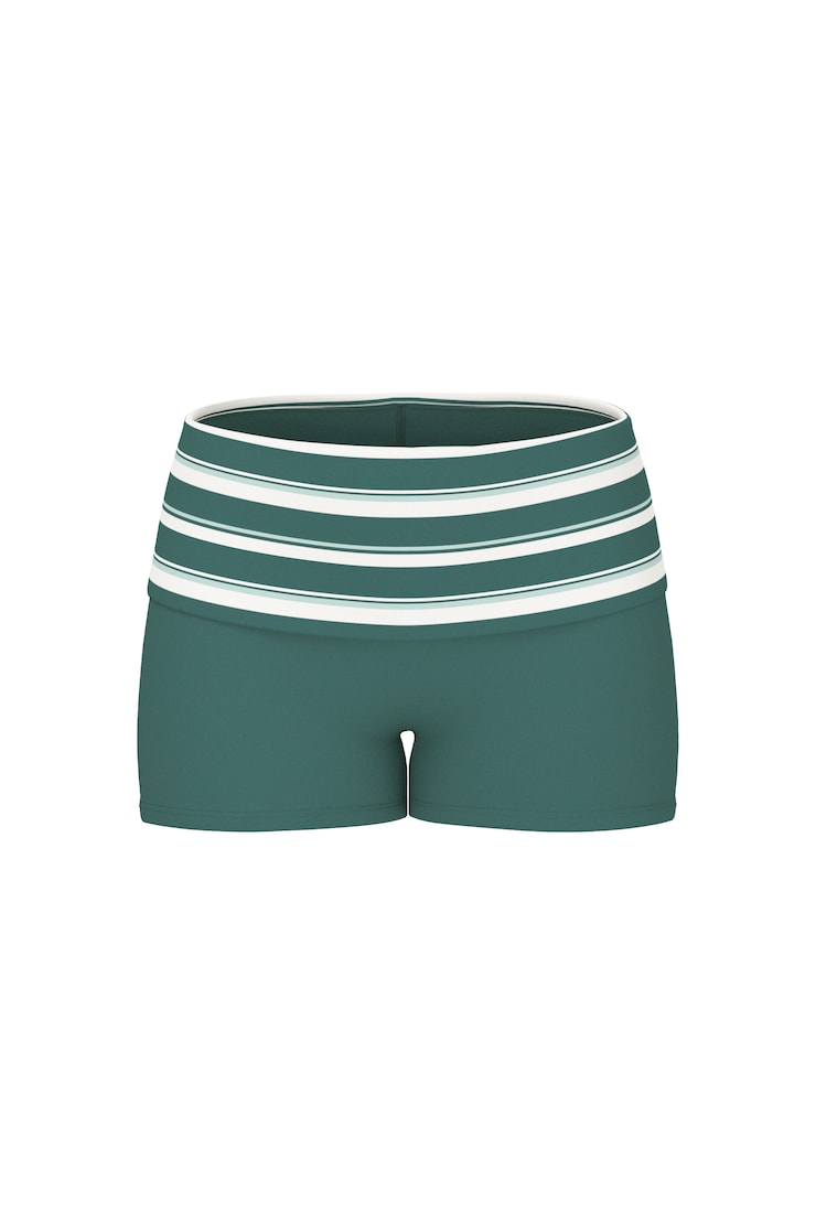 Active Foldover Booty Shorts, Teal Temptation/White Stripes, large