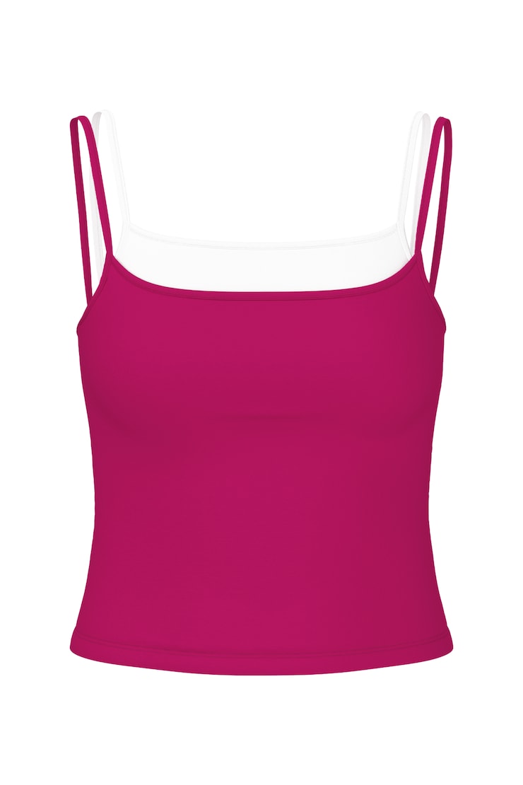 Sleek Double Layer Cami Top, Raspberry Cheeks Pink/White, large