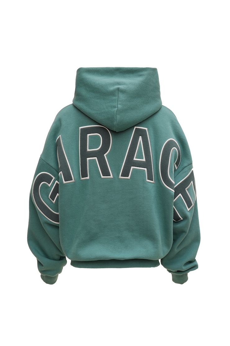 UltraFleece Hoodie, Teal Temptation with Garage Logo Art, large