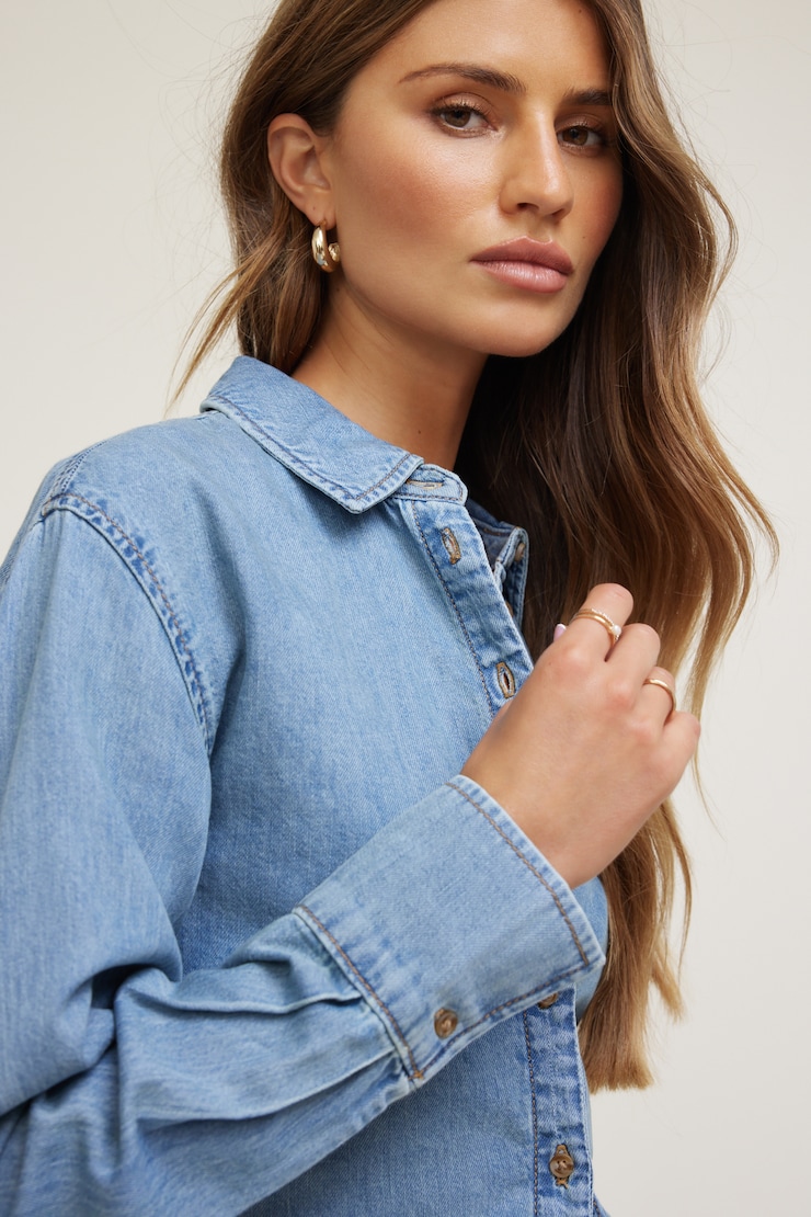 Long Sleeve Shirt With Smocking Amara Blue large