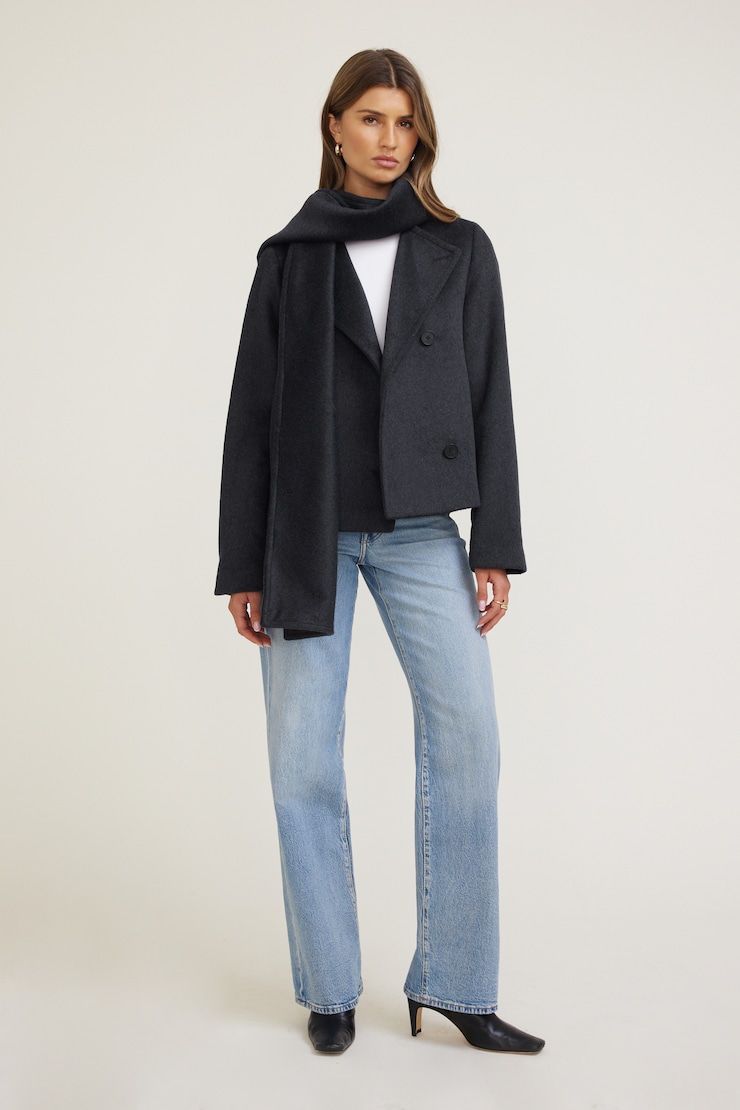 Scarfed Wool Coat Charcoal Grey large