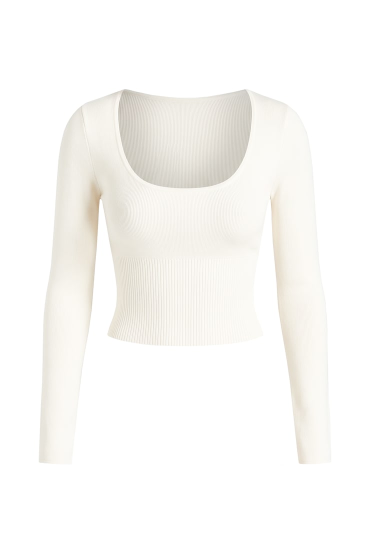 Scoop Neck Cinch Waist Sweater, Snow White, large
