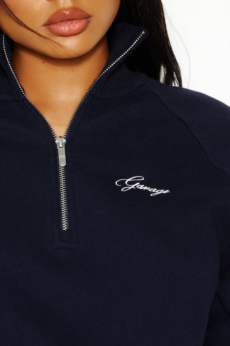 Sweatshirt UltraFleece à demi-fermeture éclair et col cheminée, Marine coquine, large