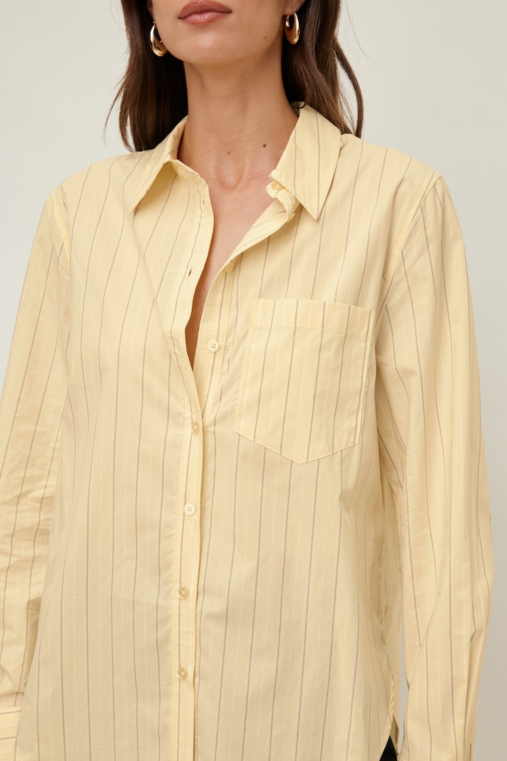 Isla Poplin Shirt Yellow / Grey / White Stripes large