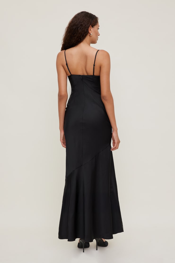 Bustier Satin Maxi Dress Jet Black large