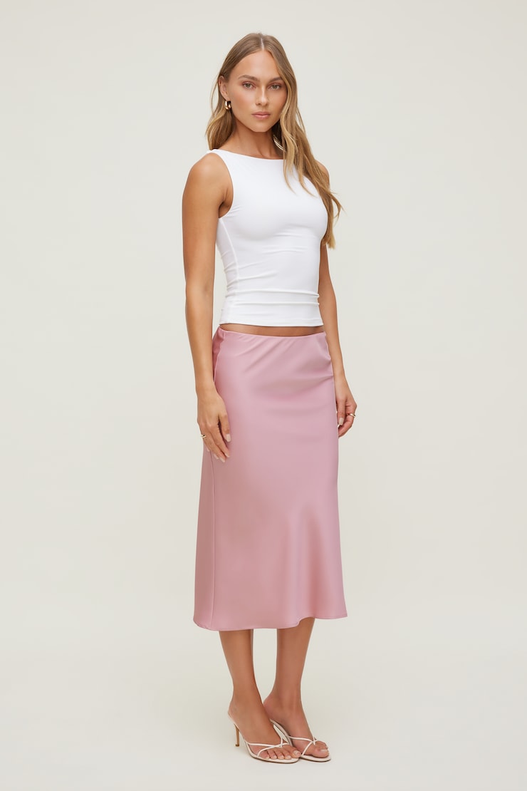 Jupe midi en satin Delila Rose mauve délavé large