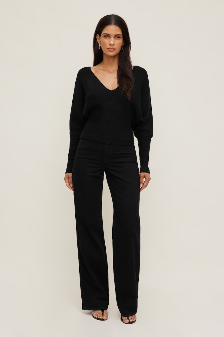 Cinched V Neck Sweater Jet Black large