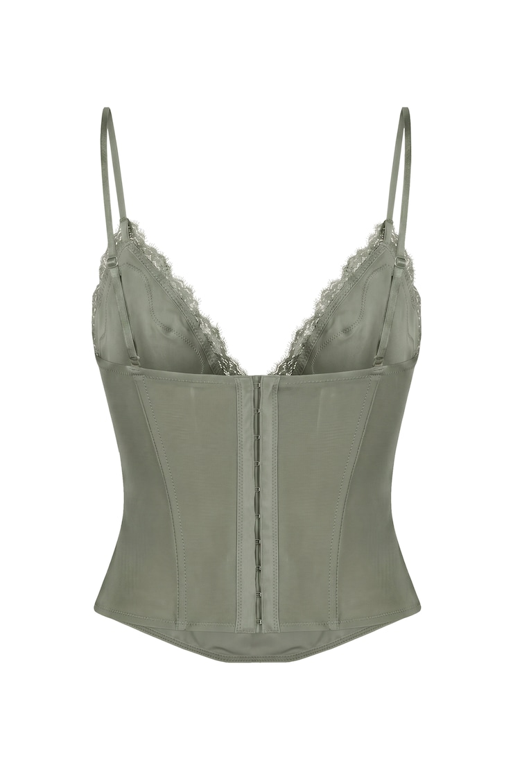 Adela Lace Trim Cami Corset, Shadow Green, large