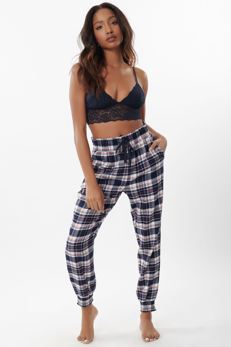 Flannel Sleep Jogger Pants, Blue & Red Plaid, large