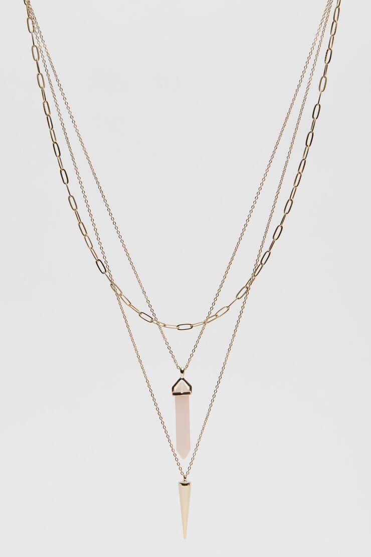 Layered Crystal Point & Charm Necklace Gold large