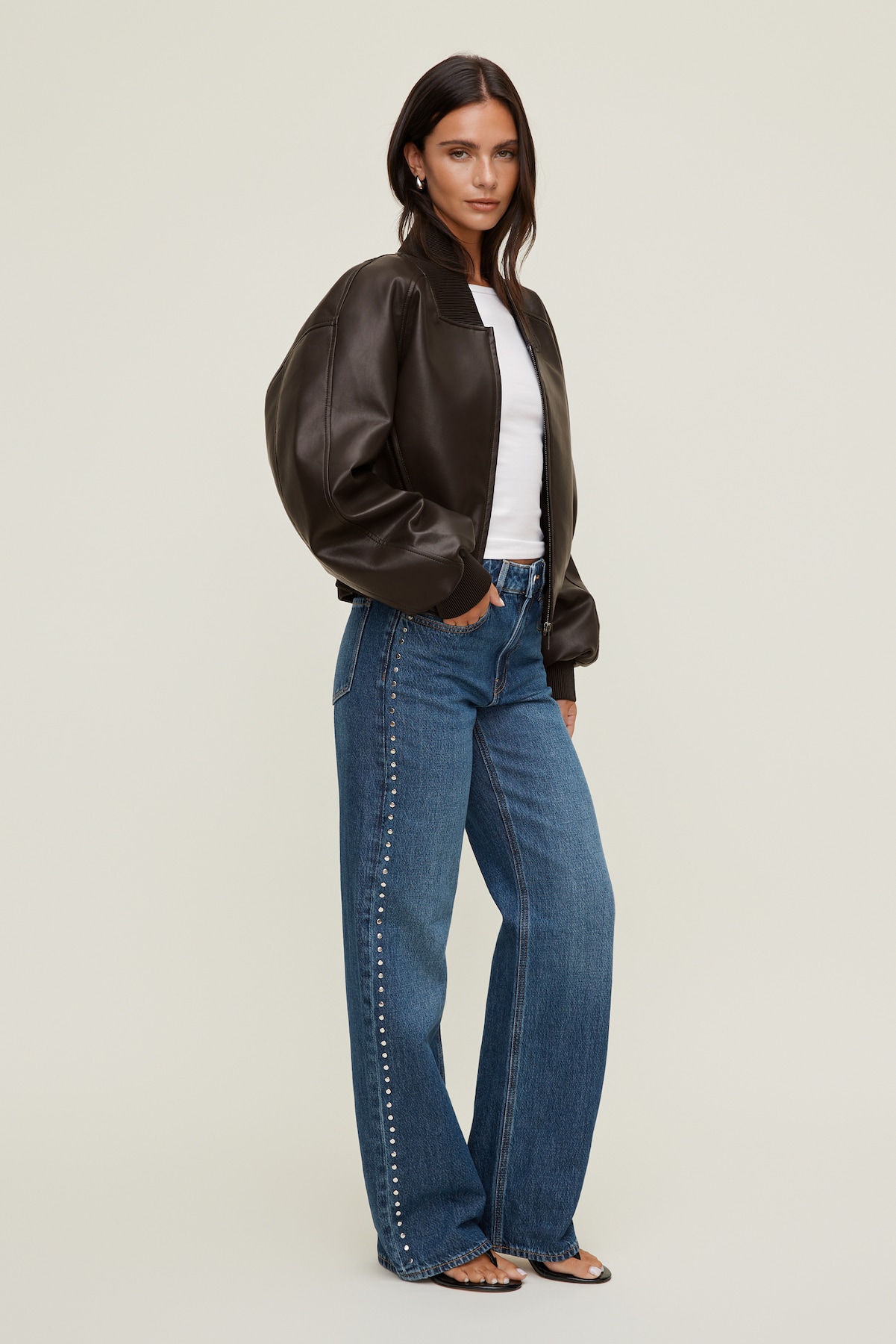 Heidi High Rise Wide Leg Jeans – Dynamite – Medium Indigo / Studded Blue Horizon