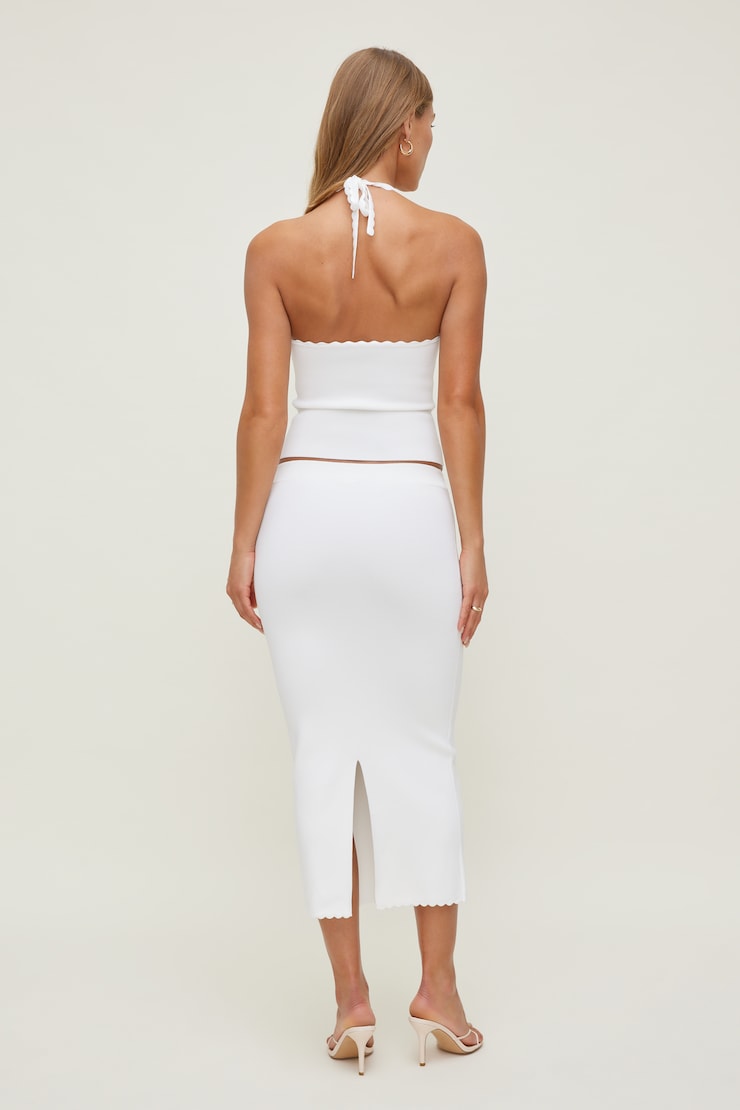 Scallop Trim Sweater Halter Top Bright White large