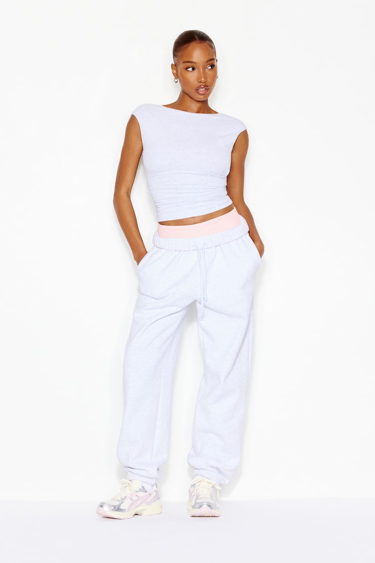 Boatneck Ruched Back Top, Spring Grey Mix, large