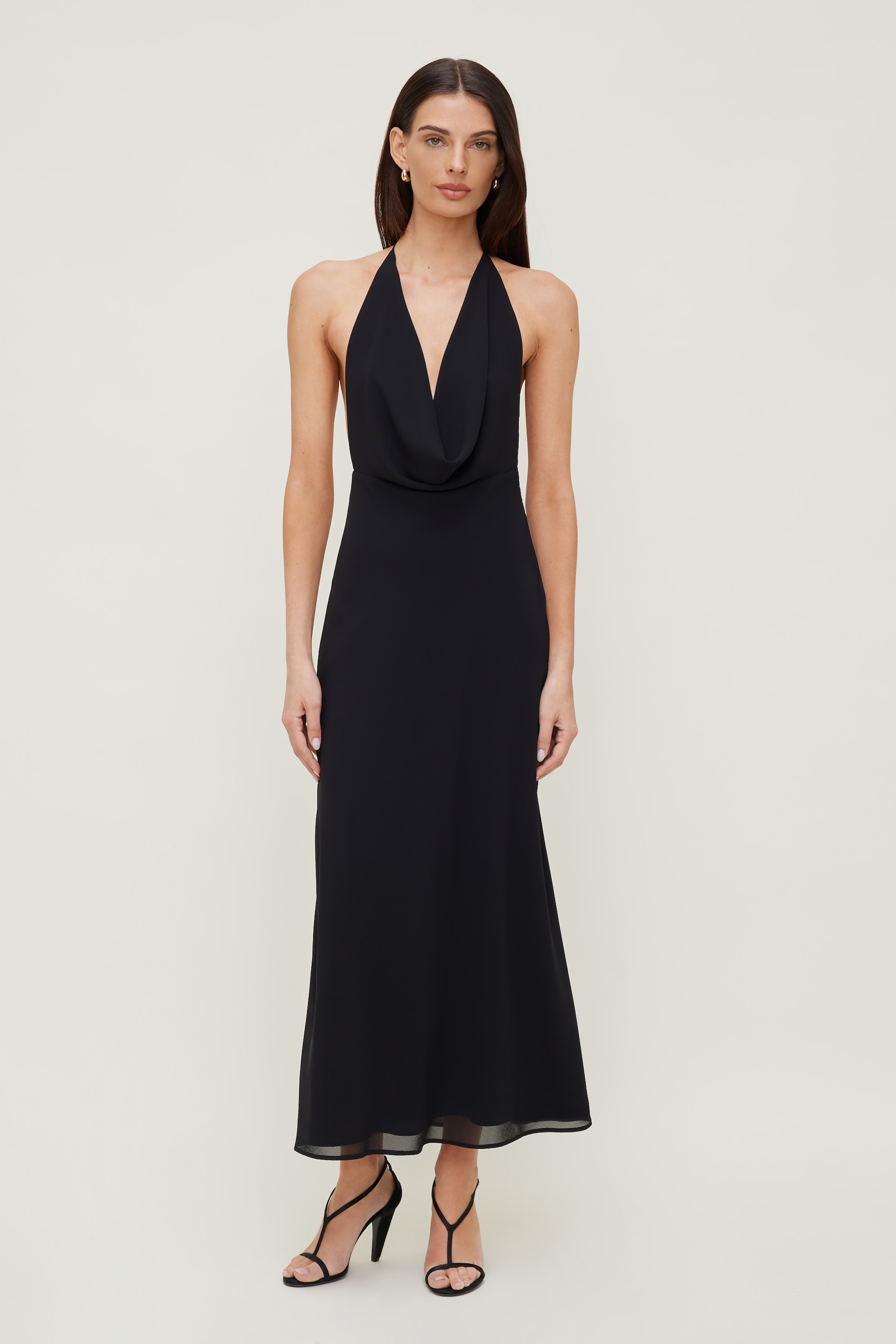 Plunge Cowl Neck Maxi Dress