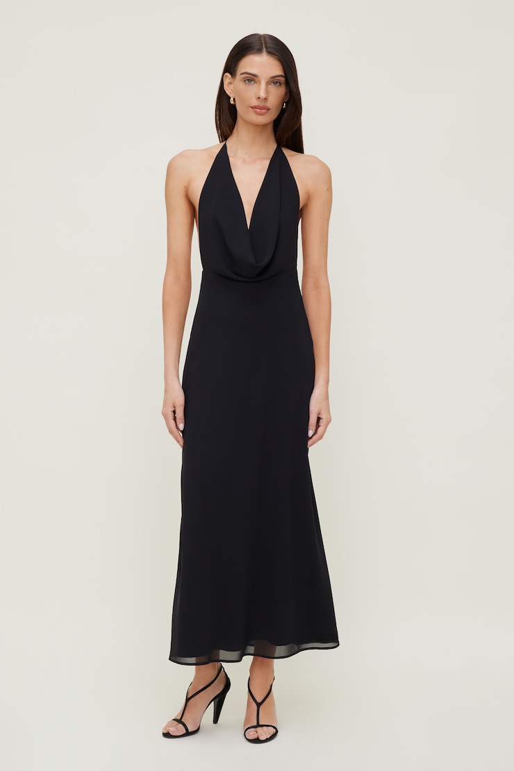 Plunge Cowl Neck Maxi Dress