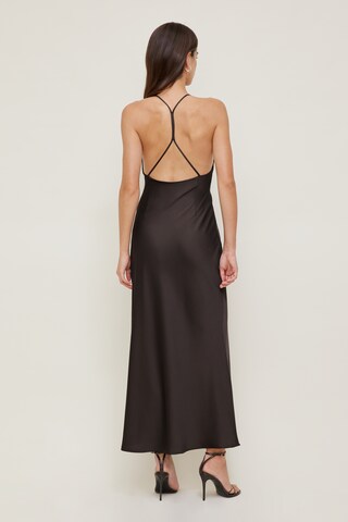 strapless open back dress Berylove Women Grey Blue Bridesmaid Dress with Slit A Line Chiffon Long Wedding Guest Dress with Puff Sleeves, Red / US12