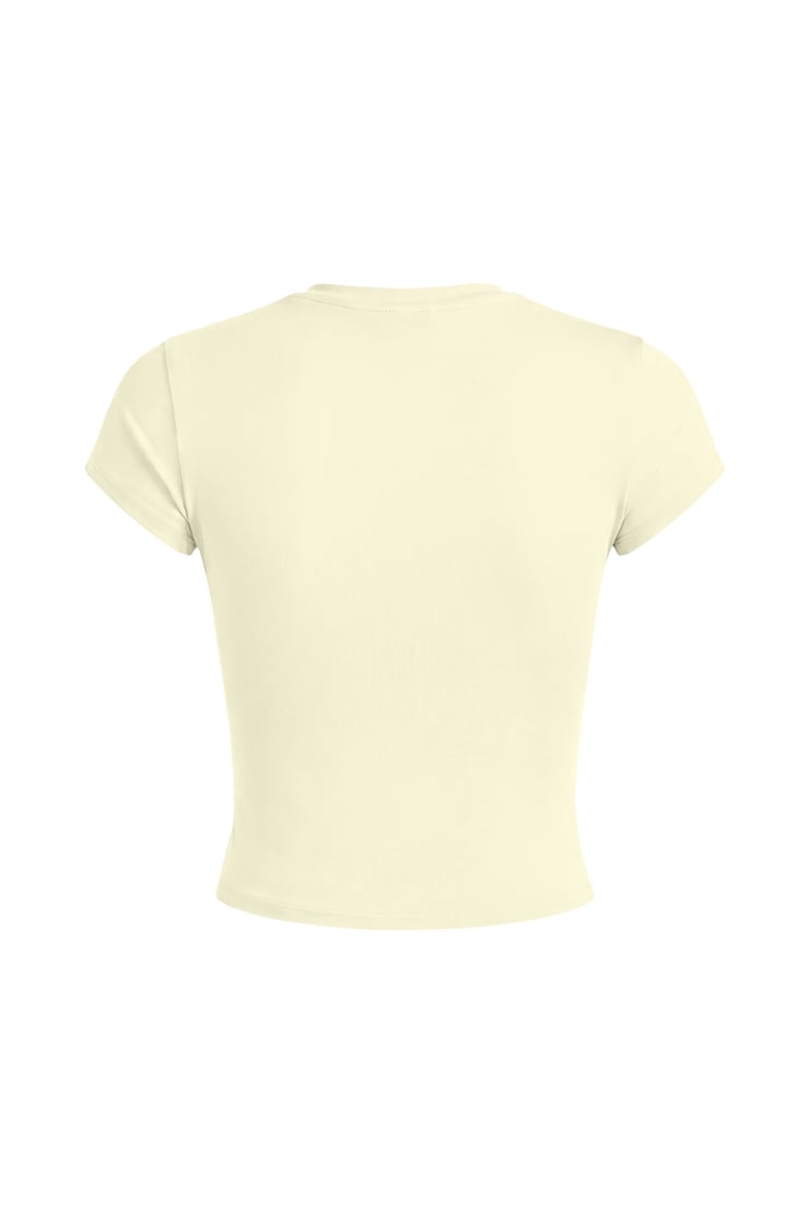 Sleek High V-Neck Short Sleeve Top, Pear Sorbet Yellow, large