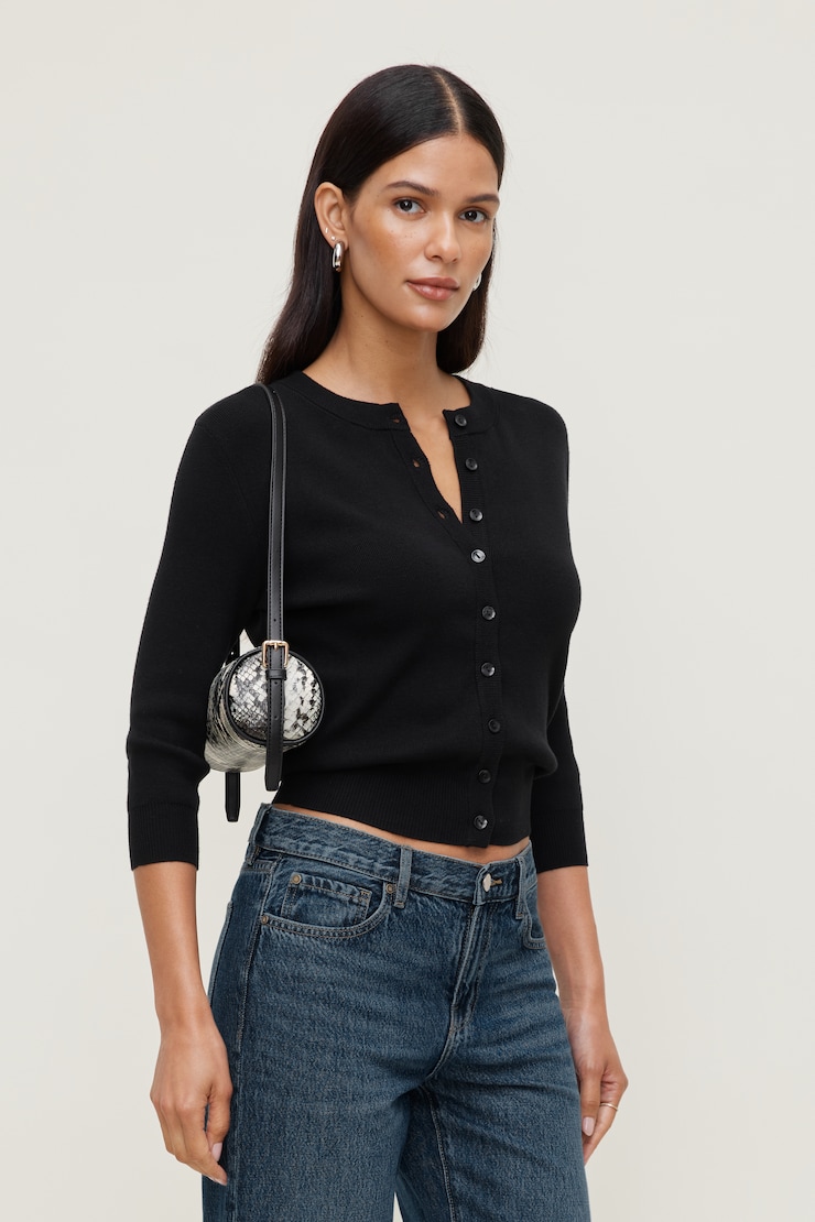 Rebecca 3/4 Sleeve Cardigan BLACK | Dynamite