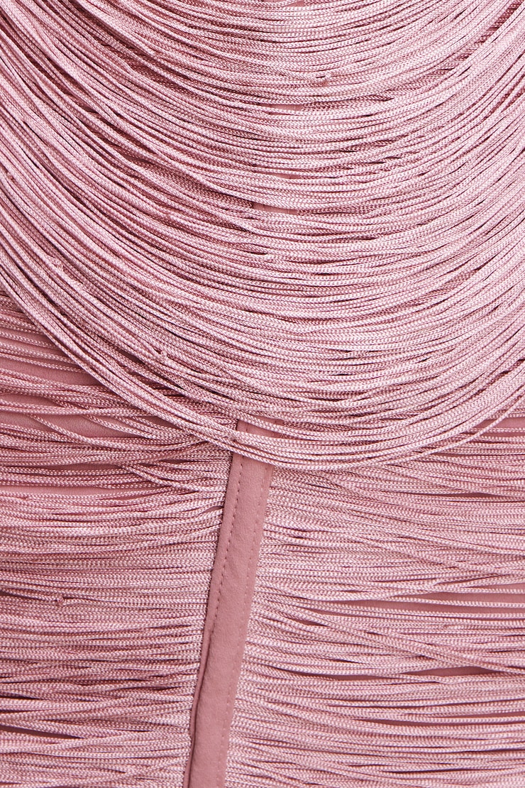 Cowl Fringe Mini Dress Bleached Mauve Pink large