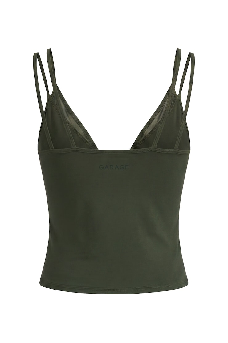 Active Mesh Plunge Cami Top, Olive Obsession, large