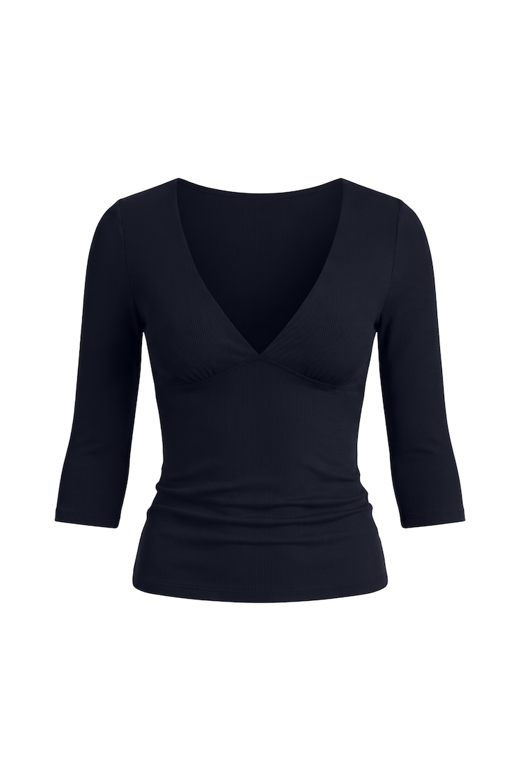 Plunge 3/4 Sleeve Top, Naughty Navy Blue, large