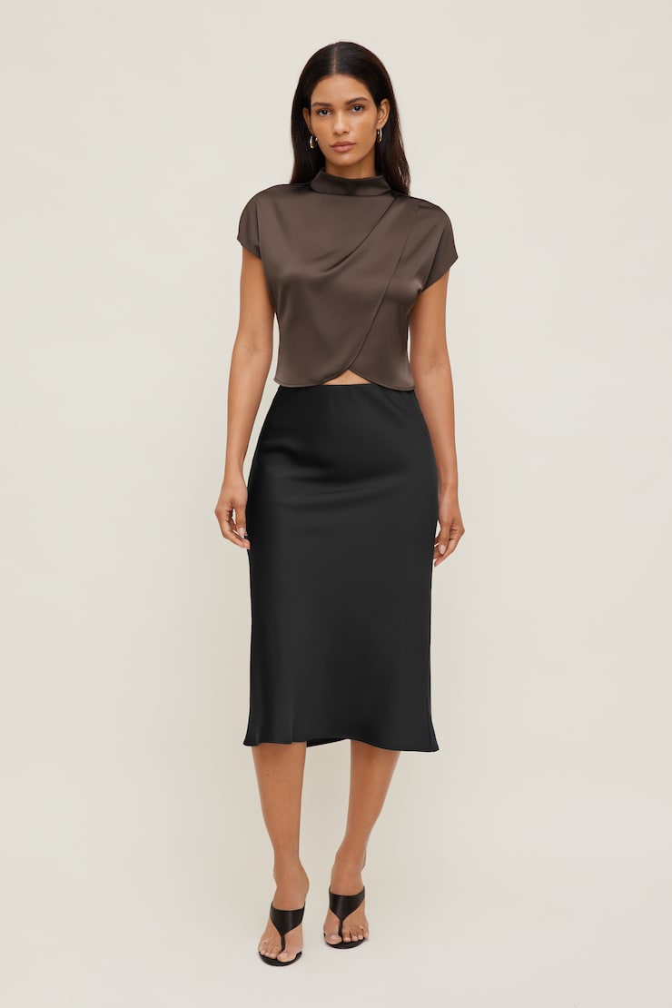 Ella Layered Satin Blouse Light Mocha Brown large
