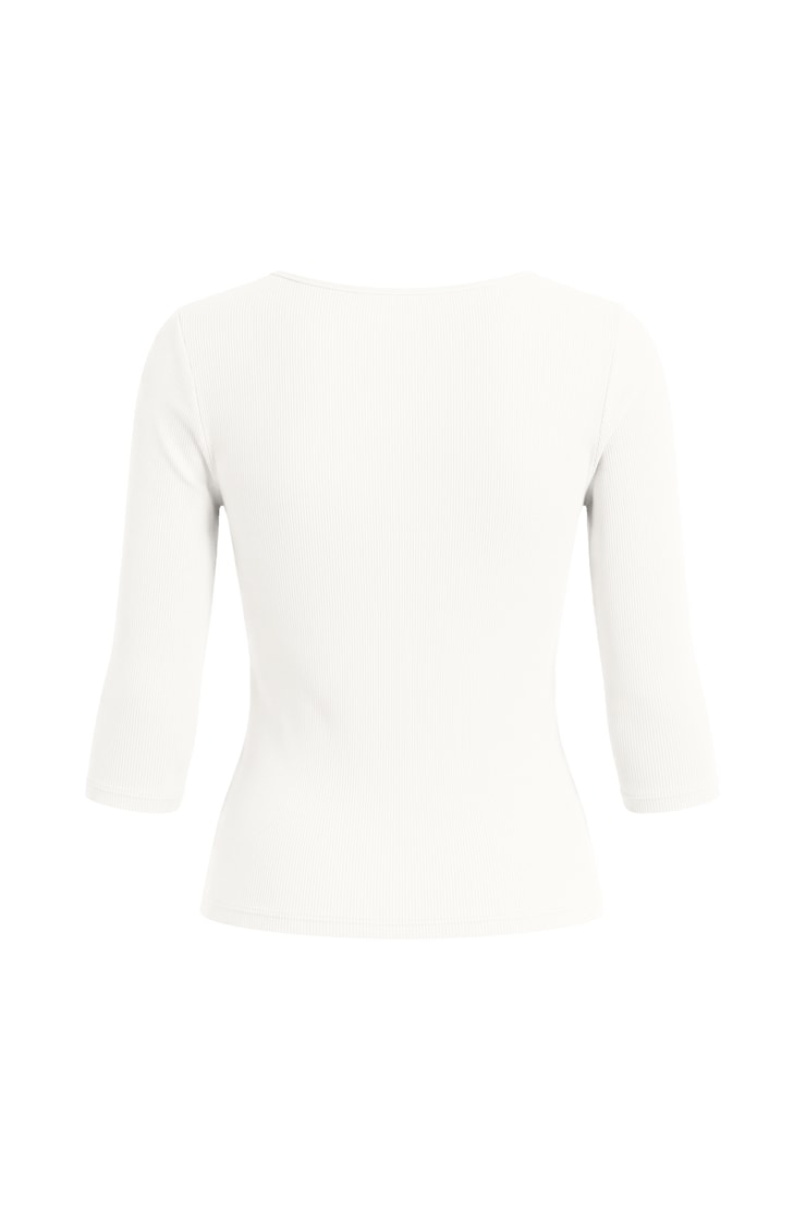 Plunge 3/4 Sleeve Top, Coconut Whip Beige, large