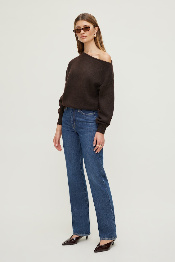 Lola Off Shoulder Sweater Java Brown large
