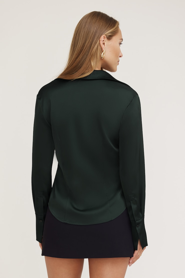 Eva Cinched Satin Shirt Scarab Green large