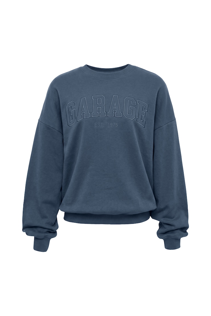UltraFleece Crewneck Sweatshirt, Heated Indigo with Garage Art, large