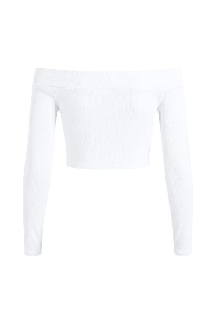 Sleek Off Shoulder Long Sleeve Top, Bright White, large