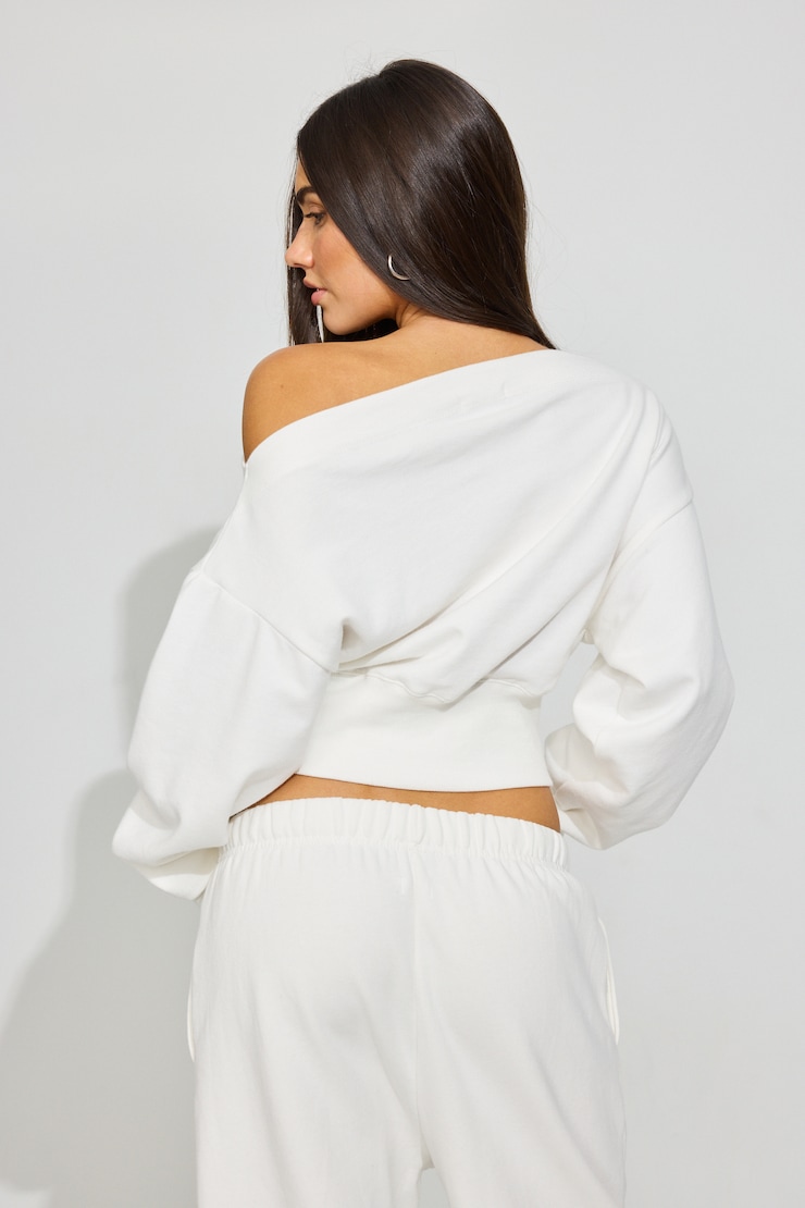 SoftTerry™ Rib Off Shoulder Sweater, Snow White, large