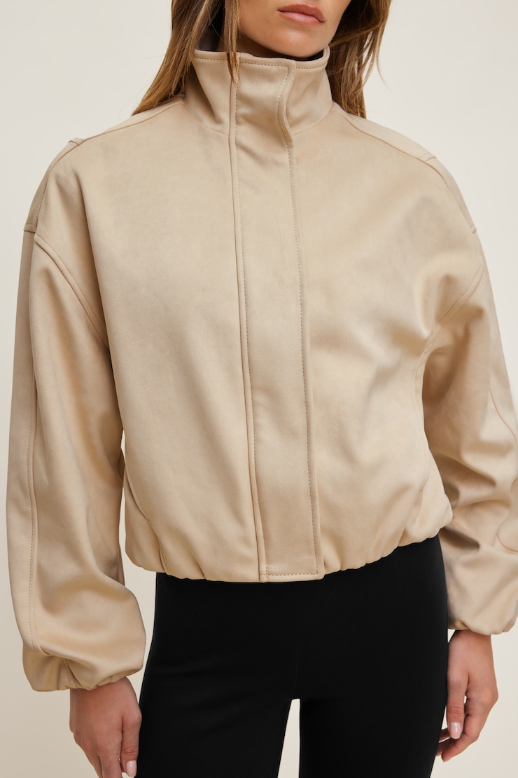 Brynn Faux Suede Bomber Jacket Pumice Stone Beige large