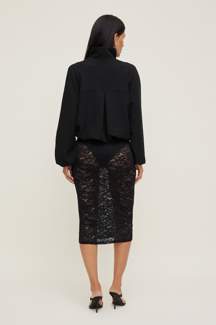 Sheer Lace Midi Skirt Jet Black large