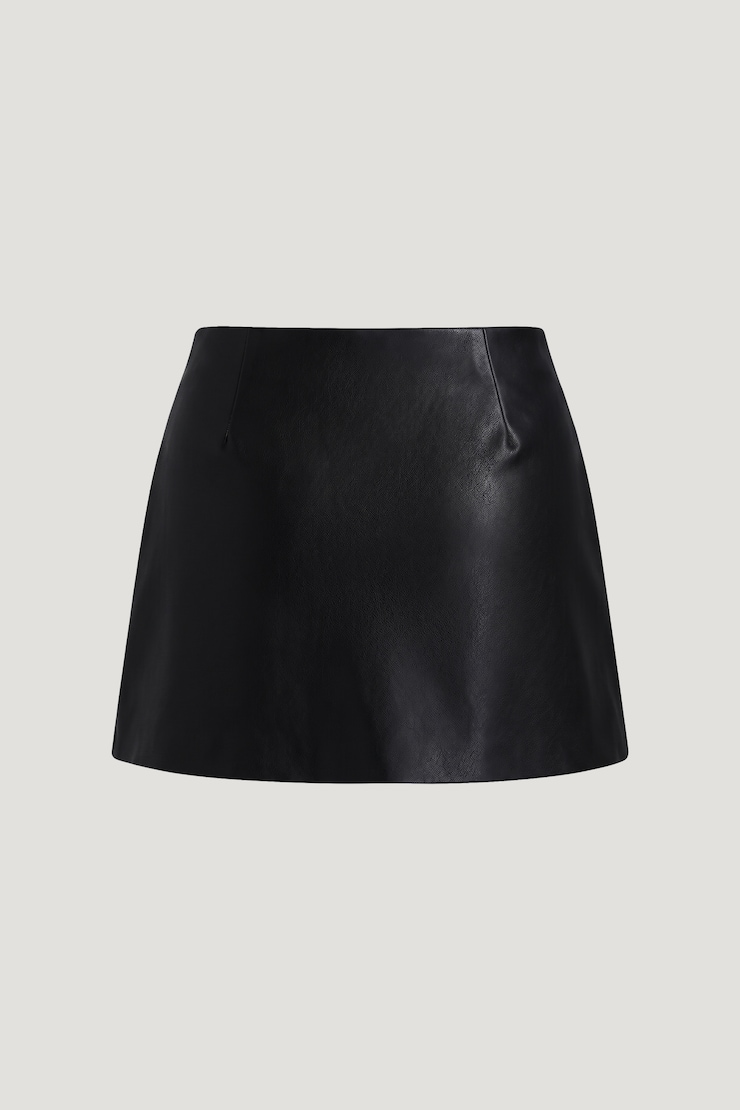 Stacie Faux Leather Mini Skort Faux Leather Jet Black large