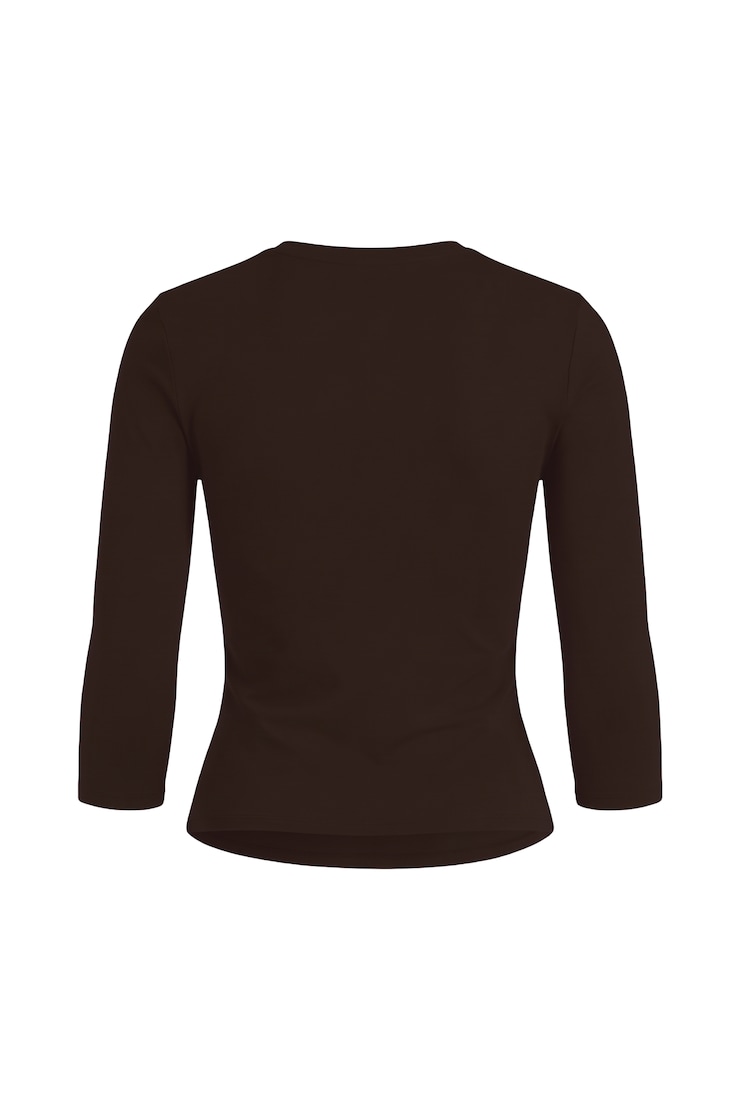 Sleek High V-Neck 3/4 Sleeve Top, Armadillo Brown, large