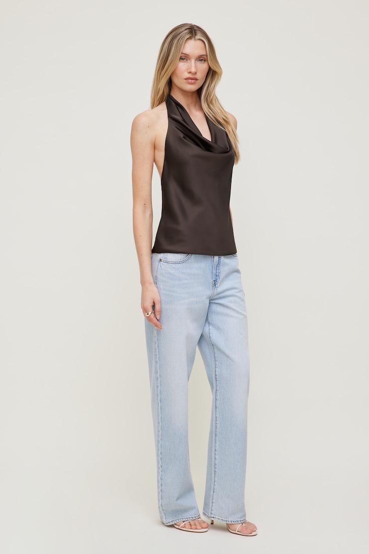 Camila Satin Blouse Java Brown large