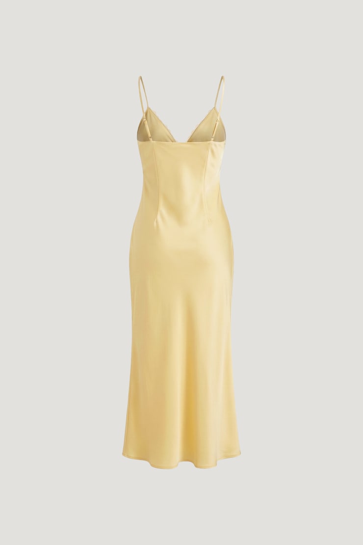 Lace Satin Maxi Dress Pale Yellow large