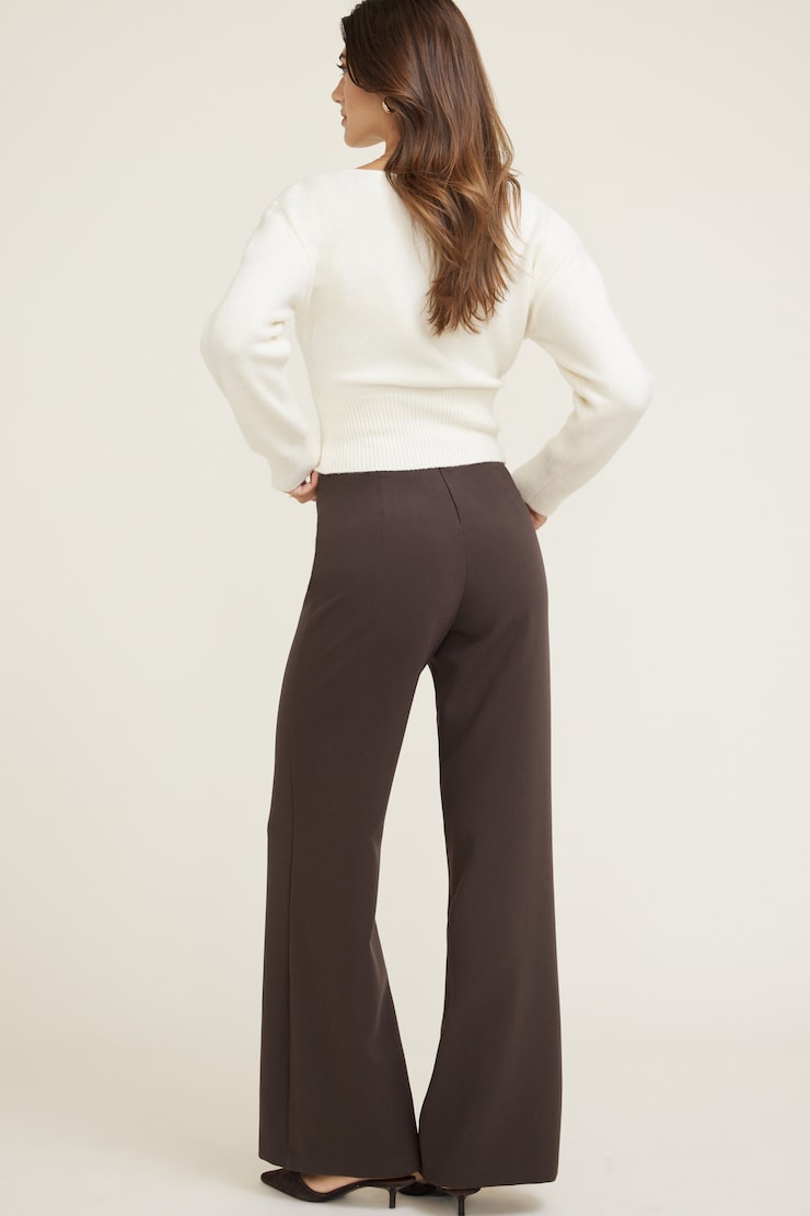 Pantalon épuré à jambe large Brun café large