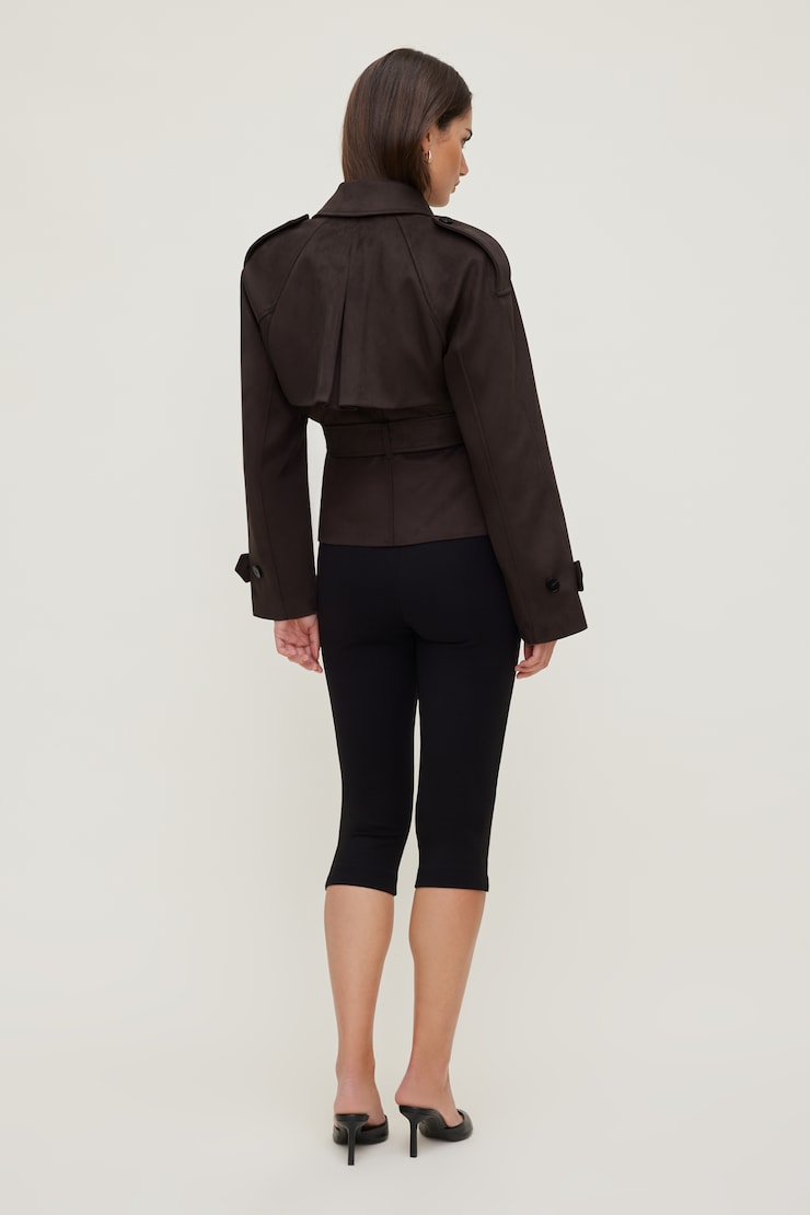 Trench écourté en faux suède Remi Taupe brune à la française large