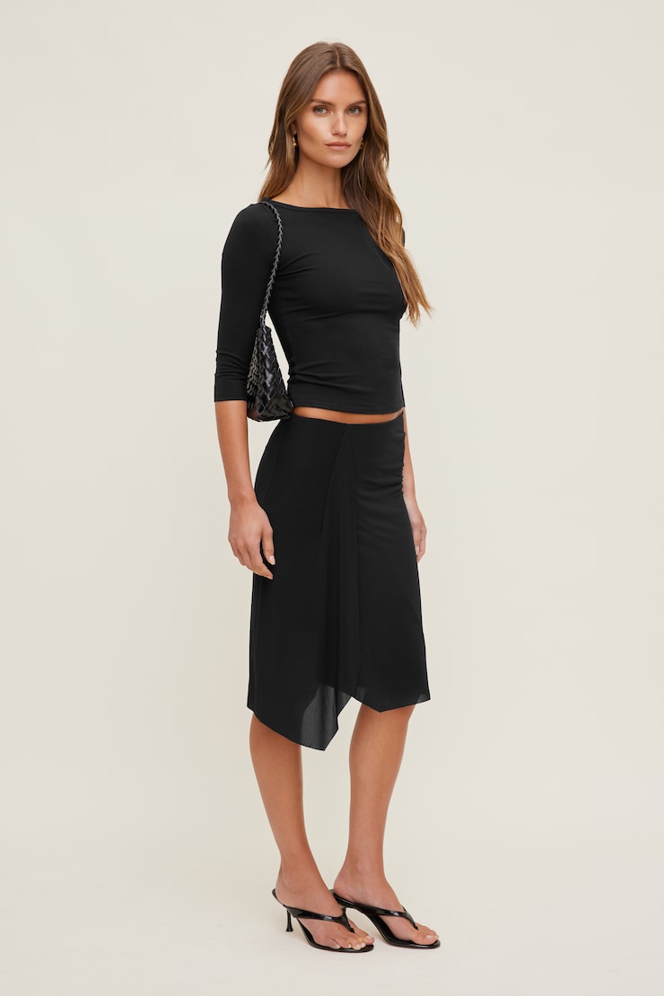Asymmetric Draped Midi Skirt