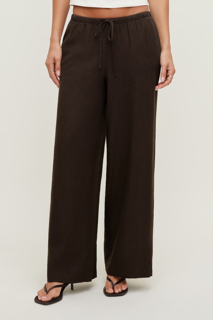 Leo Linen Wide Leg Pants Linen Java Brown large
