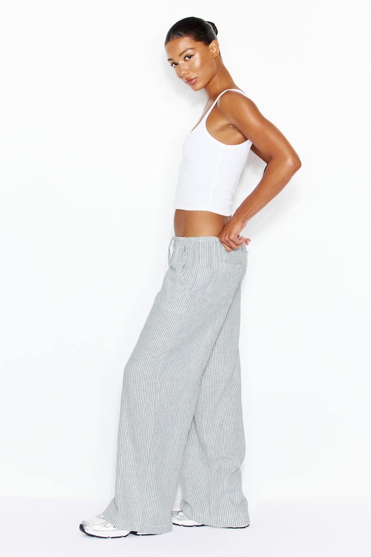 Millie Linen Pull-On Pants, Blue Stripes, large